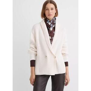 LOFT Ribbed Double Breasted Cardigan Blazer M NWT White Cream Sweater Rib Prep